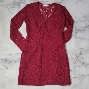 Wayf Burgundy Lace Long Sleeve Dress